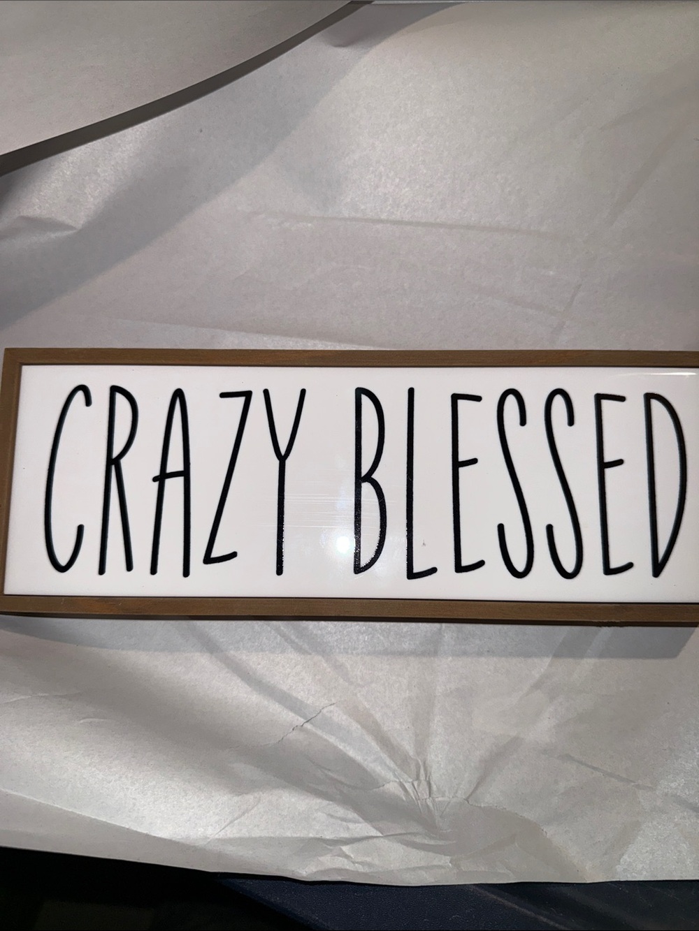 "Crazy Blessed" White and Brown Wall Sign - Home Wall Decor